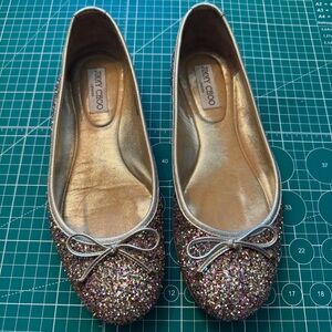 JIMMY CHOO | Walsh coarse glitter fabric sparkly flats MADE IN ITALY size 40